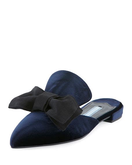 prada flat velvet bow mule flat|Prada Flat Velvet Bow Mule Flat, Blue (Bleu) .